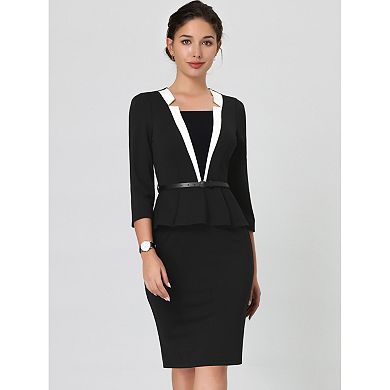 Women's Sheath Dress Notch Collar Work Peplum Pencil Dresses