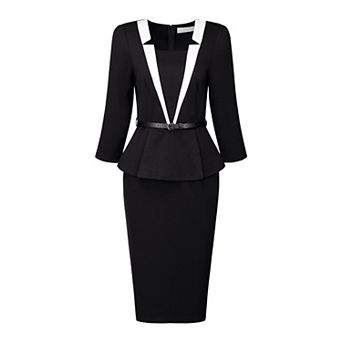 Women's Sheath Dress Notch Collar Work Peplum Pencil Dresses