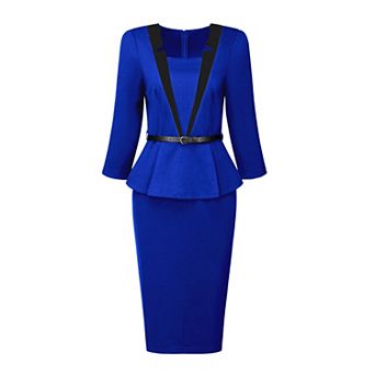 Women's Sheath Dress Notch Collar Work Peplum Pencil Dresses