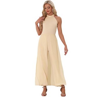 Jumpsuit for Women Sleeveless Halter Neck Belted Elegant Wedding Cocktail Dressy Jumpsuits