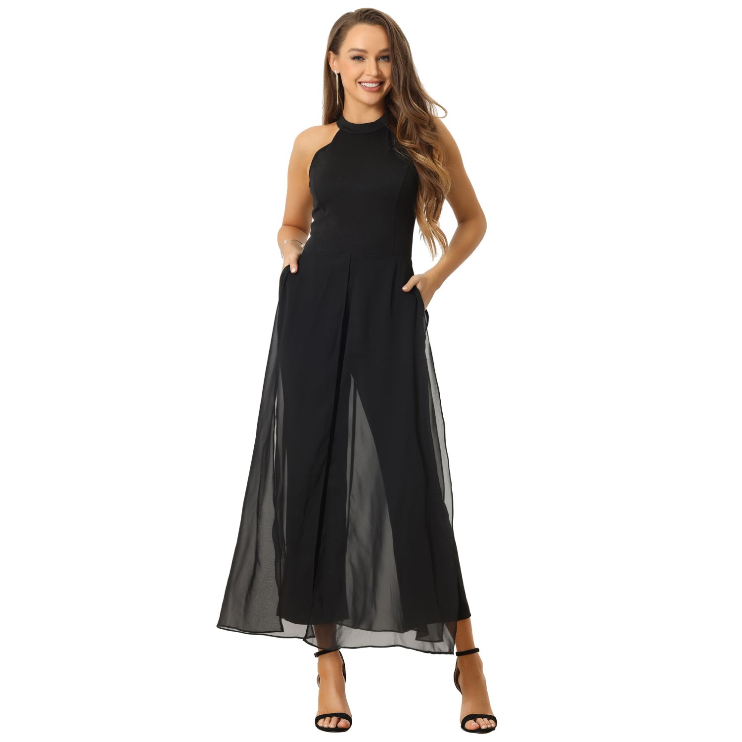 Jumpsuit for Women Sleeveless Halter Neck Belted Elegant Wedding Cocktail  Dressy Jumpsuits