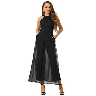 Jumpsuit for Women Sleeveless Halter Neck Belted Elegant Wedding Cocktail Dressy Jumpsuits