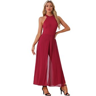 Jumpsuit for Women Sleeveless Halter Neck Belted Elegant Wedding Cocktail Dressy Jumpsuits