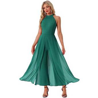 Jumpsuit for Women Sleeveless Halter Neck Belted Elegant Wedding Cocktail Dressy Jumpsuits