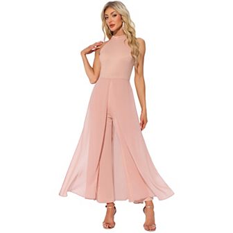 Jumpsuit for Women Sleeveless Halter Neck Belted Elegant Wedding Cocktail Dressy Jumpsuits