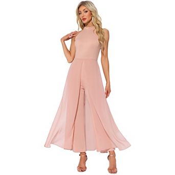 Jumpsuit for Women Sleeveless Halter Neck Belted Elegant Wedding Cocktail Dressy Jumpsuits