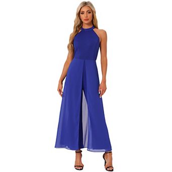 Jumpsuit for Women Sleeveless Halter Neck Belted Elegant Wedding Cocktail Dressy Jumpsuits