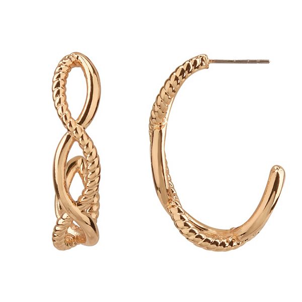 Gold Smooth Twist Hoop Stud Earrings