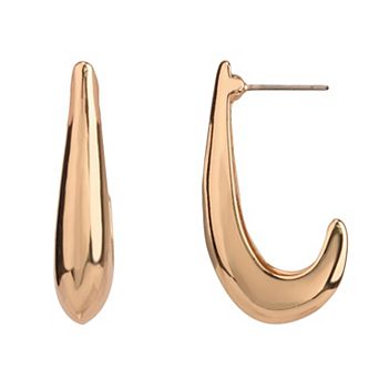 Women's Gold Tone Elongated C Hoop Earrings
