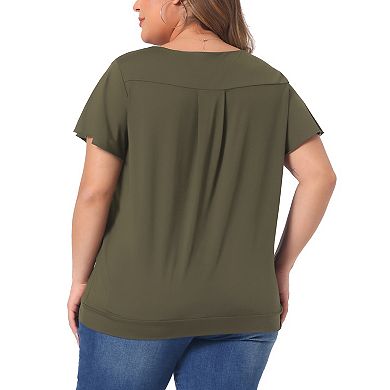 Plus Size Top For Women V Neck Ruffle Short Sleeve T Shirt Summer Tee Tops