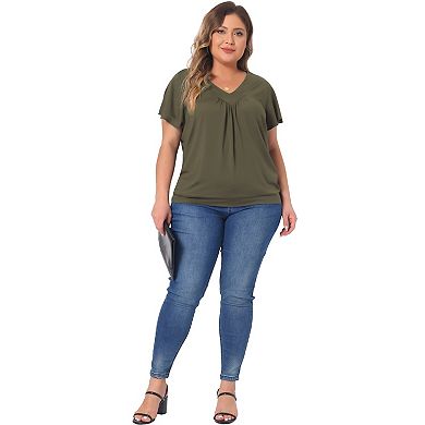 Plus Size Top For Women V Neck Ruffle Short Sleeve T Shirt Summer Tee Tops
