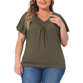 Plus Size Top For Women V Neck Ruffle Short Sleeve T Shirt Summer Tee Tops