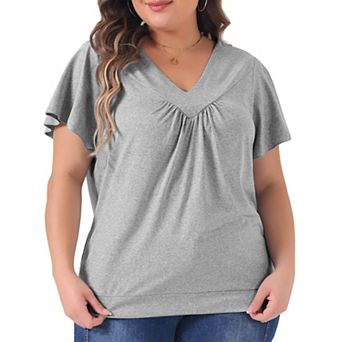 Plus Size Top For Women V Neck Ruffle Short Sleeve T Shirt Summer Tee Tops