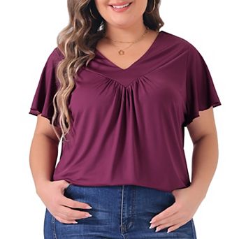 Plus Size Top For Women V Neck Ruffle Short Sleeve T Shirt Summer Tee Tops