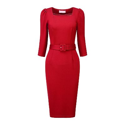 Pencil dress with belt hotsell