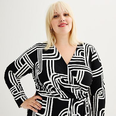 Plus Size Nine West Long Sleeve Wrap Dress