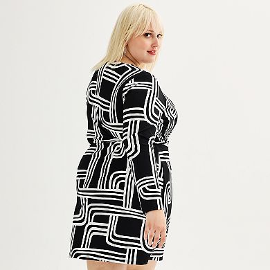 Plus Size Nine West Long Sleeve Wrap Dress