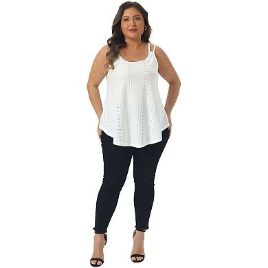 Women's Plus Size Tank Tops Eyelet Embroidery Sleeveless Spaghetti Strap Loose Fit