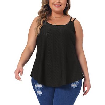Women's Plus Size Tank Tops Eyelet Embroidery Sleeveless Spaghetti Strap Loose Fit