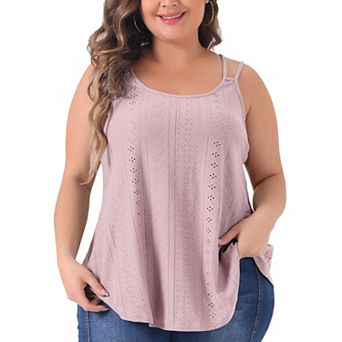 Women's Plus Size Tank Tops Eyelet Embroidery Sleeveless Spaghetti Strap Loose Fit