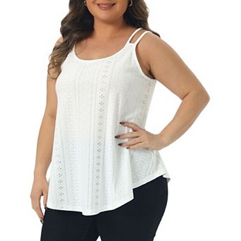 Women's Plus Size Tank Tops Eyelet Embroidery Sleeveless Spaghetti Strap Loose Fit