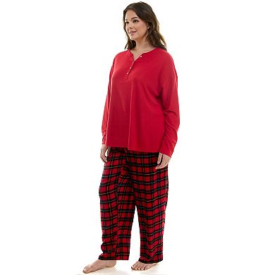 Plus Size Croft & Barrow Long Sleeve Henley Pajama Top & Flannel Pajama Pants Set