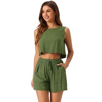 Casual Set For Women Round Neck Sleeveless Top With Elastic Waist And Shorts Set