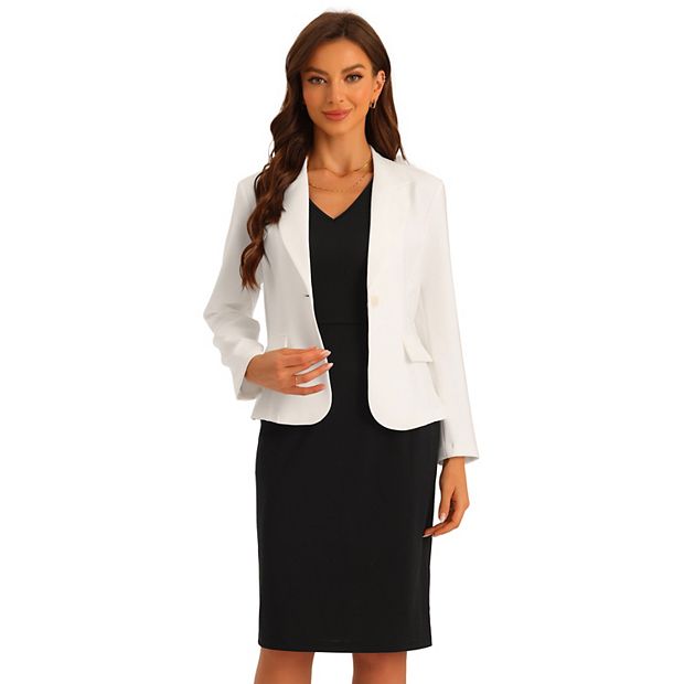 knee length dresses for ladies Zapakasa Women White Satin Short Cape Work Blazer Dress Peak Lapel Bodycon Business  Dress main image 0