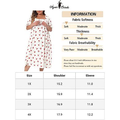 Plus Size Nightgowns For Women Cherry Sleepshirts Ruffle Princess Comfy Nightdress Pajamas Lounger