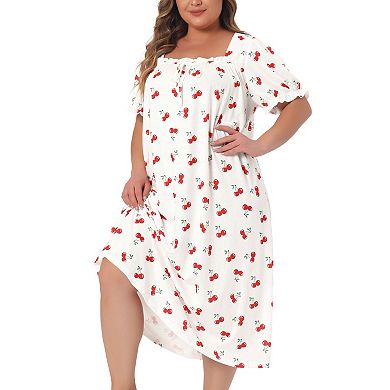 Plus Size Nightgowns For Women Cherry Sleepshirts Ruffle Princess Comfy Nightdress Pajamas Lounger