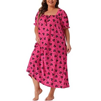 Plus Size Nightgowns for Women Cherry Sleepshirts Ruffle Princess Comfy Nightdress Pajamas Lounger
