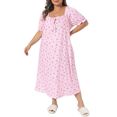 Plus Size Nightgowns for Women Cherry Sleepshirts Ruffle Princess Comfy  Nightdress Pajamas Lounger