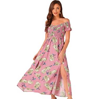 Floral Dresses For Women's Off Shoulder Midi Beach Summer Dress