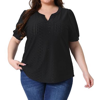 Plus Size T Shirt for Women V Neck Short Sleeve Summer Hollow Casual Tops Blouse