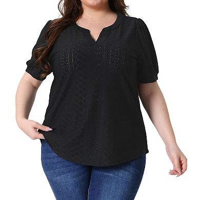 Plus Size T Shirt For Women V Neck Short Sleeve Summer Hollow Casual Tops Blouse