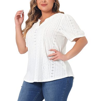 Plus Size T Shirt For Women V Neck Short Sleeve Summer Hollow Casual Tops Blouse