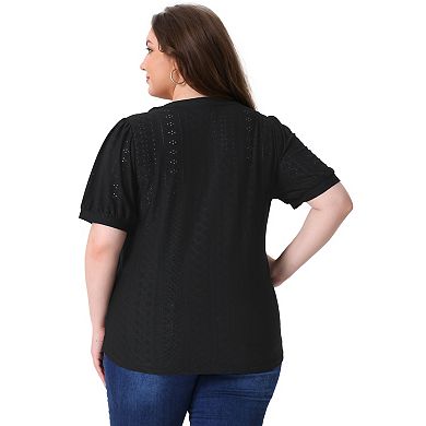 Plus Size T Shirt for Women V Neck Short Sleeve Summer Hollow Casual Tops Blouse