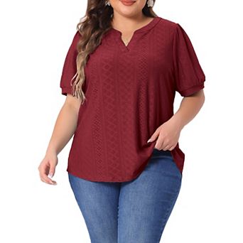 Plus Size T Shirt for Women V Neck Short Sleeve Summer Hollow Casual Tops Blouse
