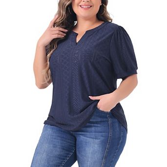 Plus Size T Shirt For Women V Neck Short Sleeve Summer Hollow Casual Tops Blouse