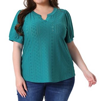 Plus Size T Shirt For Women V Neck Short Sleeve Summer Hollow Casual Tops Blouse