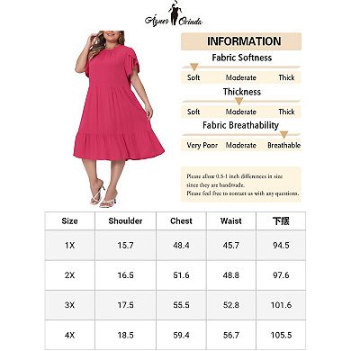 Plus Size Dress For Womens Tie Back Petal Sleeve Mock Neck Ruffle Hem A-line Swing Midi Dresses