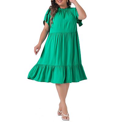 navy blue dress for baby girl Betsy & Adam Plus Size V-Neck Foil Mesh A-Line Dress