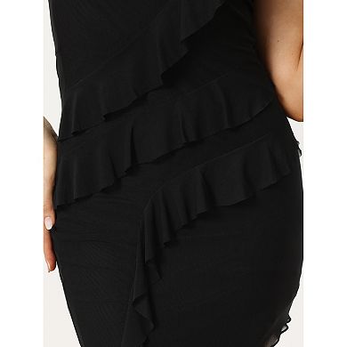 Strapless Midi Dress For Women's Ruffle Irregular Hem Cocktail Party Dress