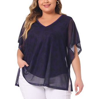 Plus Size Blouse for Women Floral Pattern Batwing Sleeve Beach Cover Loose Tunic Shirt Tops