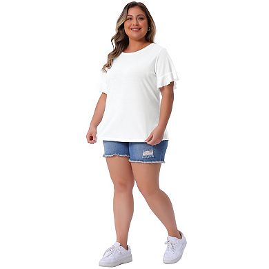 Women's Plus Size T Shirts Ruffle Short Sleeve Casual Summer Loose Tee Blouse Tops