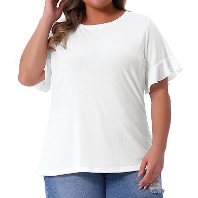 Women's Plus Size T Shirts Ruffle Short Sleeve Casual Summer Loose Tee Blouse Tops