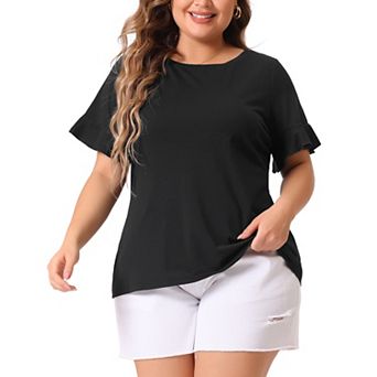 Women's Plus Size T Shirts Ruffle Short Sleeve Casual Summer Loose Tee Blouse Tops