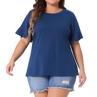 Women's Plus Size T Shirts Ruffle Short Sleeve Casual Summer Loose Tee Blouse Tops