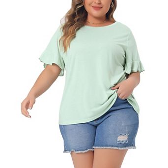 Women's Plus Size T Shirts Ruffle Short Sleeve Casual Summer Loose Tee Blouse Tops