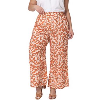 Plus Size Palazzo Pants For Women Floral Print High Waist Trousers Wide Leg Pants With Pocket